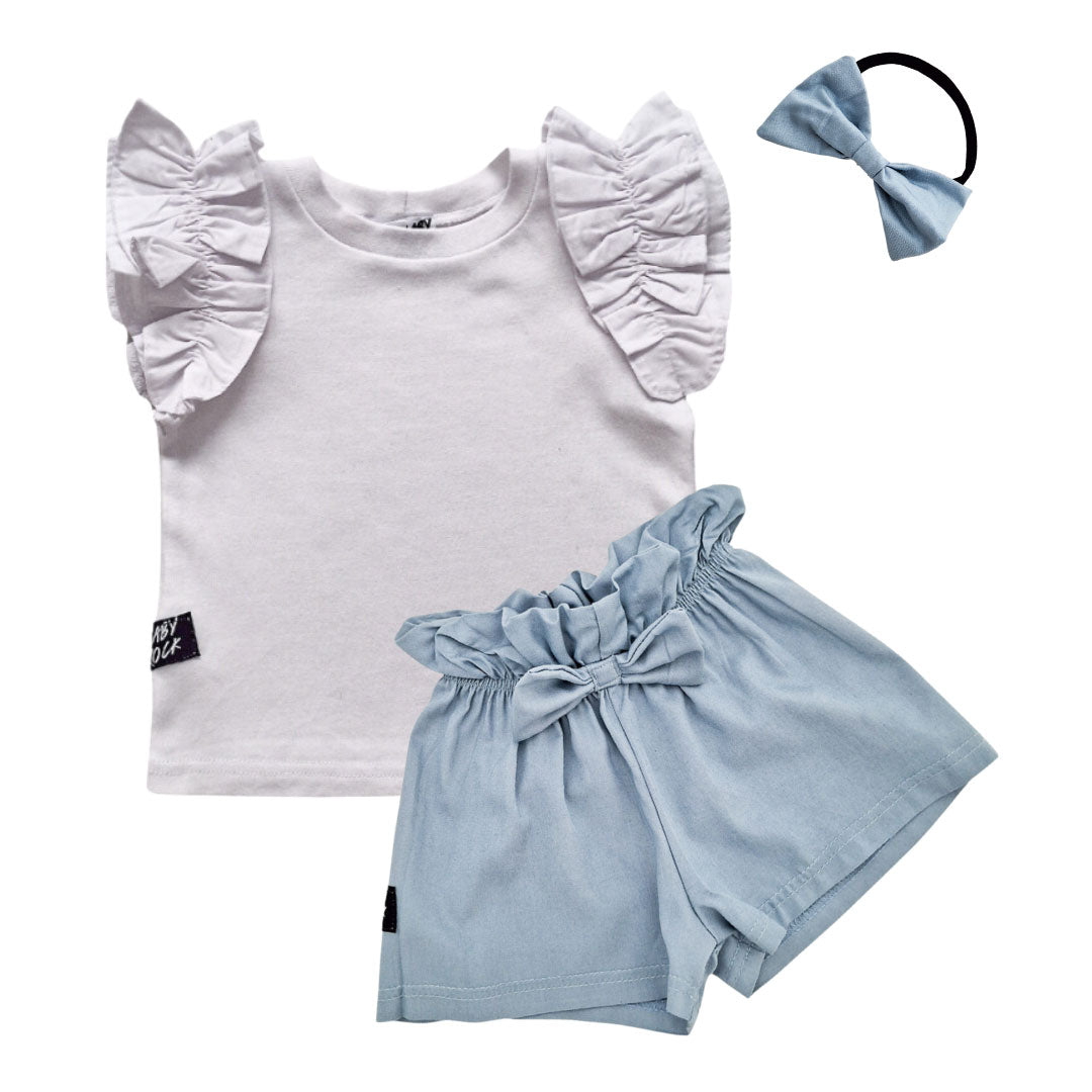 Baby Blue’s Ruffle Set - Top, Bow, Bloomers