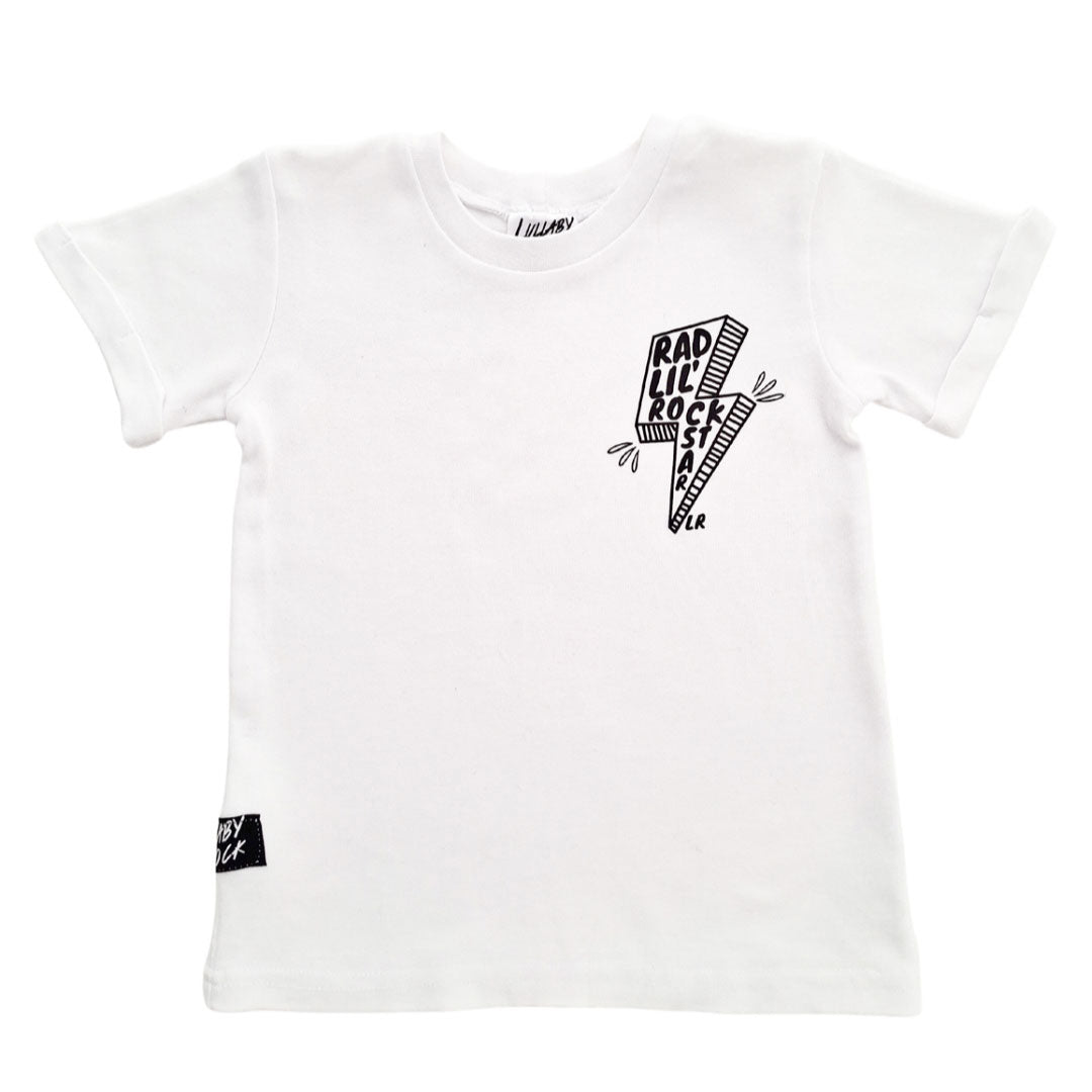 Mini-graphic onesies & t-shirts – White Rad Lil Rockstar