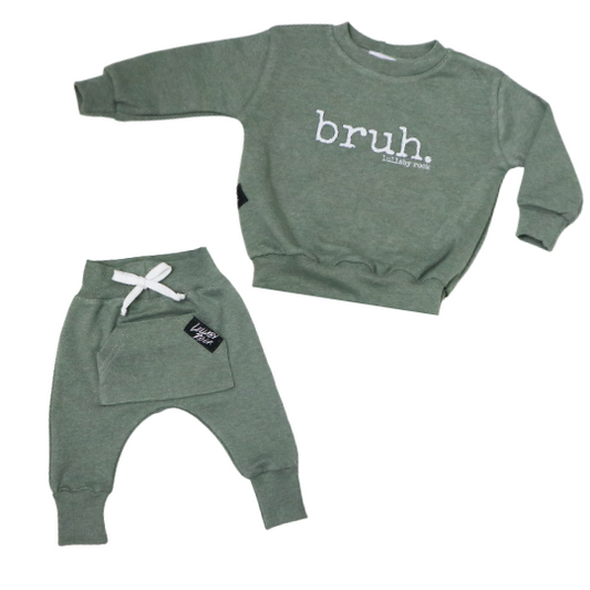 Bruh Sweatshirt & Joggers set in Olive Green