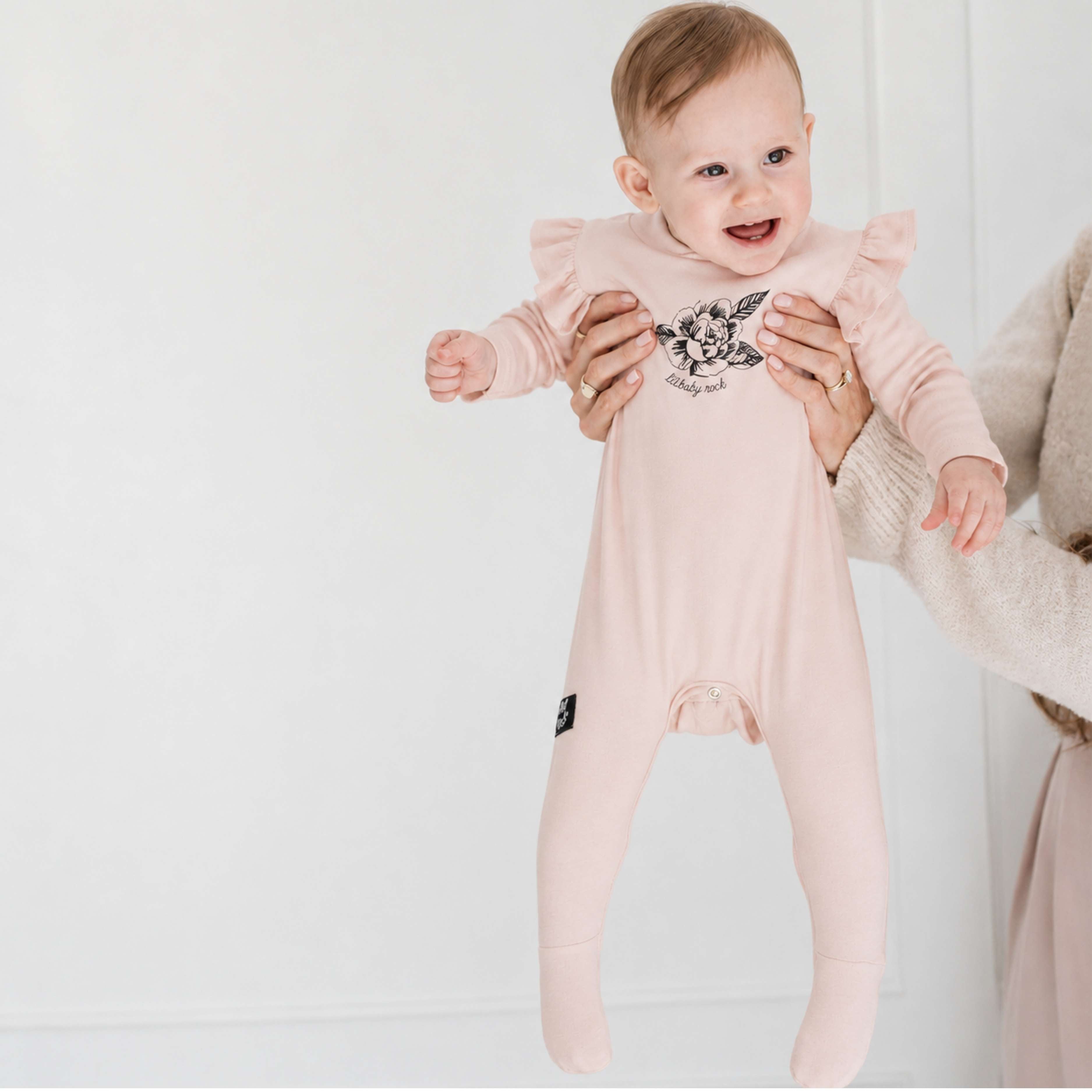Sweet Peonie Frill - Footed Frilled Onesie Blush
