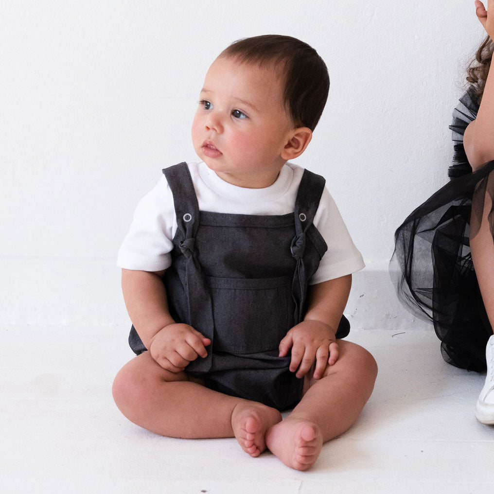 Denim Bubble Romper in CHARCOAL