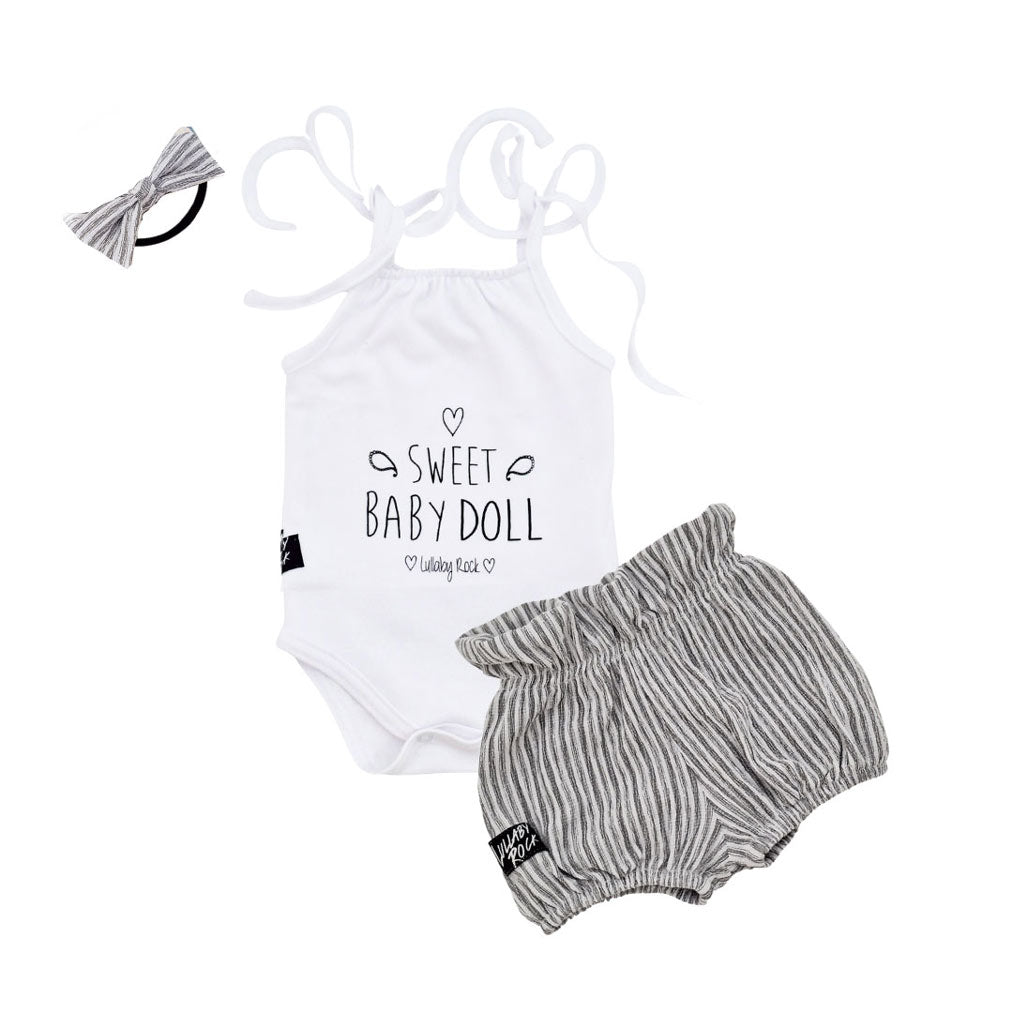Sweet Baby Doll Vest/Peplum & Striped Shorts + Matching Headband