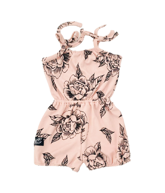 Peony Knot-tie Romper - Blush